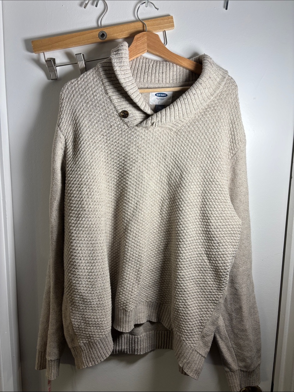 Old Navy Men’s Cream shawl-neck Button-Shawl Knit Sweater